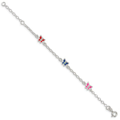 Sterling Silver Multi-color Enamel Butterfly With  1in ext. Children's Bracele