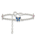 Sterling Silver Multi-color Enamel Butterfly With  1in ext. Children's Bracele