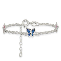 Sterling Silver Multi-color Enamel Butterfly With  1in ext. Children's Bracele