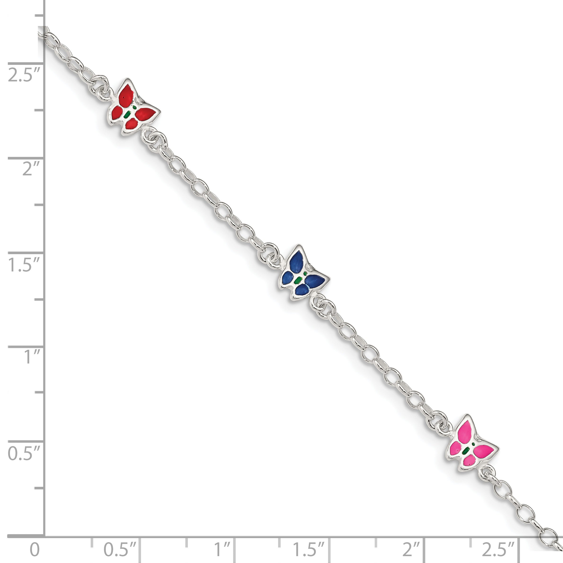 Sterling Silver Multi-color Enamel Butterfly With  1in ext. Children's Bracele