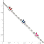 Sterling Silver Multi-color Enamel Butterfly With  1in ext. Children's Bracele
