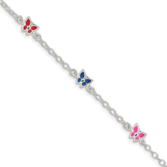 Sterling Silver Multi-color Enamel Butterfly With  1in ext. Children's Bracele