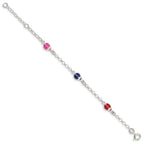 Sterling Silver Multi-color Enamel Ladybugs With  1in ext. Children's Bracelet