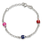 Sterling Silver Multi-color Enamel Ladybugs With  1in ext. Children's Bracelet