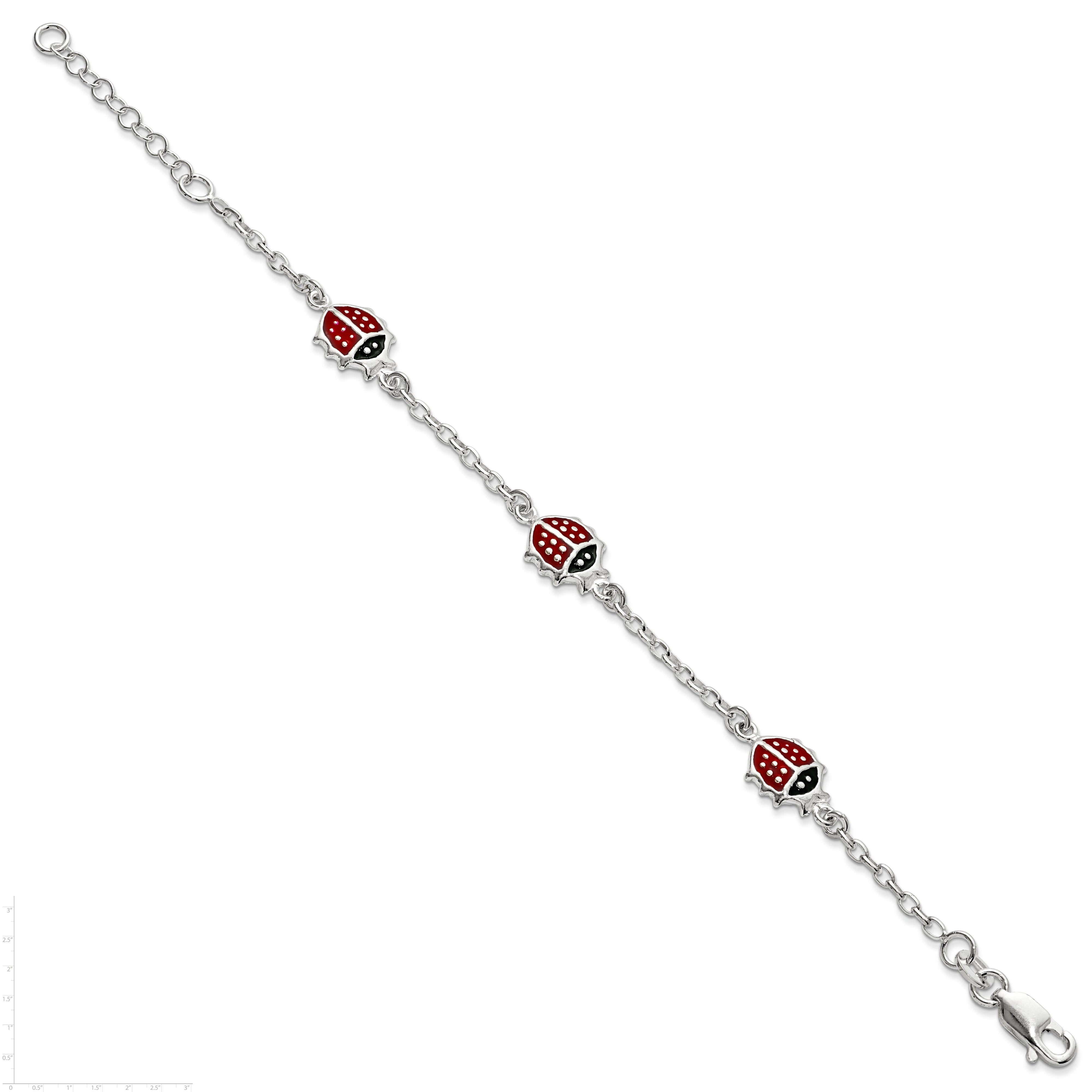 Sterling Silver Multi-color Enamel Ladybugs With  1in ext. Children's Bracelet