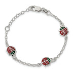 Sterling Silver Multi-color Enamel Ladybugs With  1in ext. Children's Bracelet