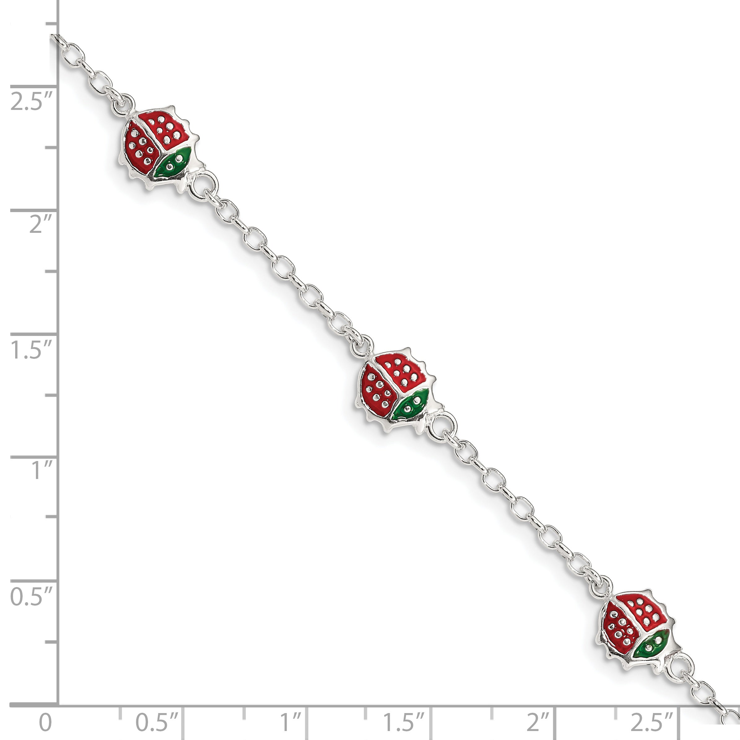Sterling Silver Multi-color Enamel Ladybugs With  1in ext. Children's Bracelet