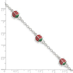 Sterling Silver Multi-color Enamel Ladybugs With  1in ext. Children's Bracelet