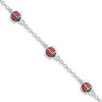 Sterling Silver Multi-color Enamel Ladybugs With  1in ext. Children's Bracelet