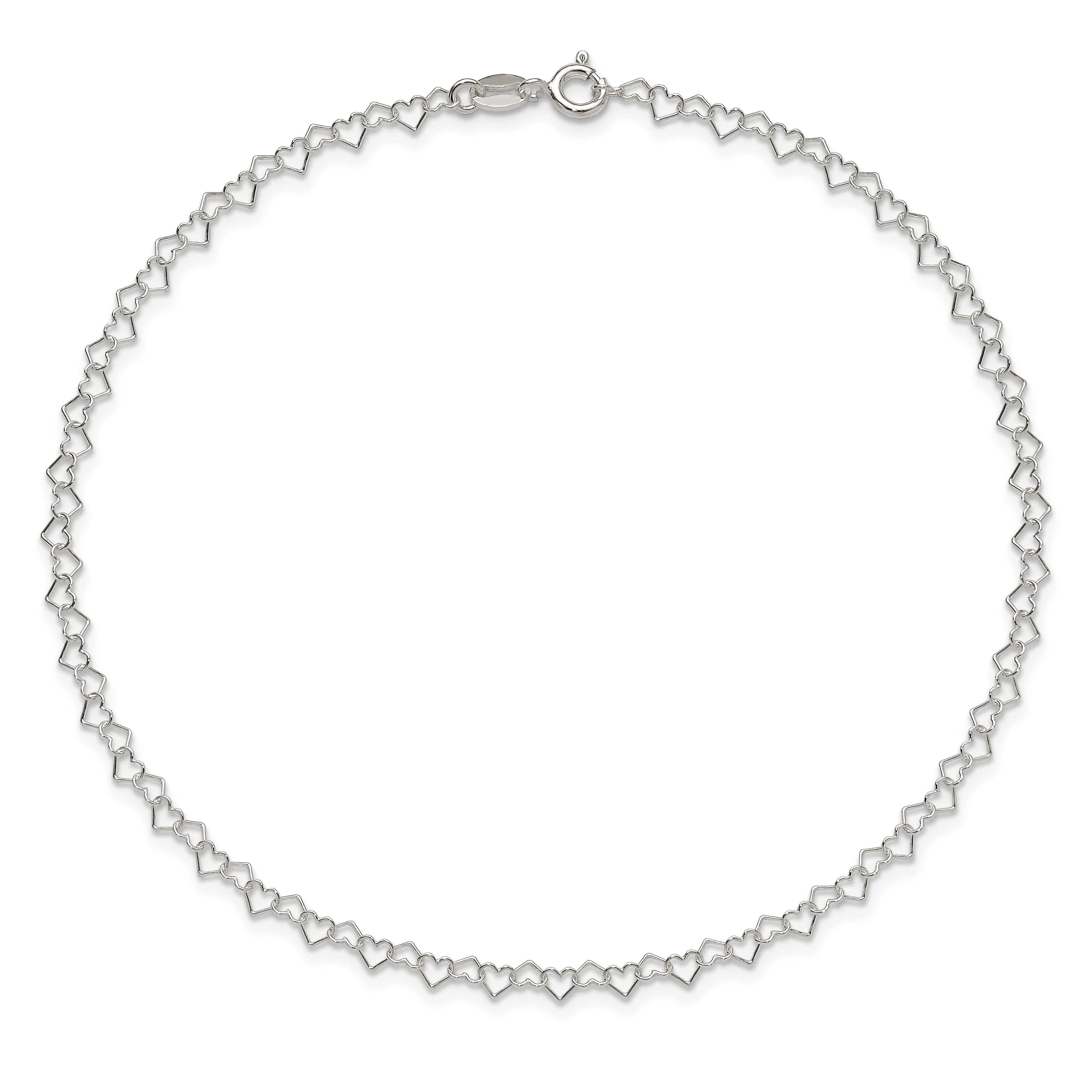 Sterling Silver 0.5mm Fancy Heart Link Anklet