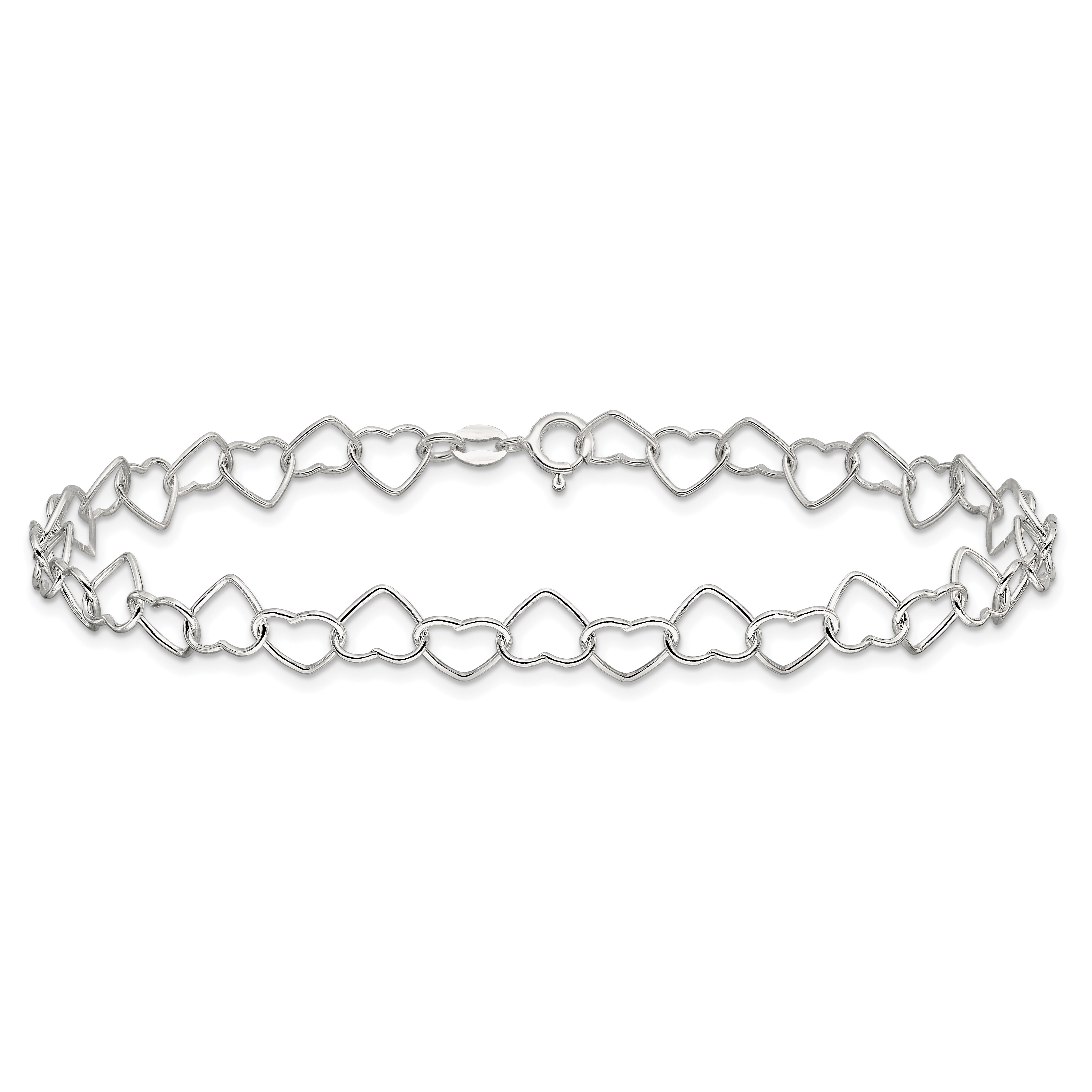 Sterling Silver 0.6mm Fancy Heart Link Anklet