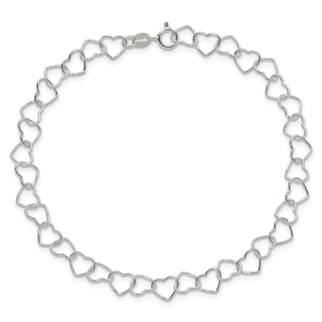 Sterling Silver 0.6mm Fancy Heart Link Anklet