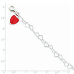 Sterling Silver Link Orange Synthetic Crystal Stone Heart Anklet