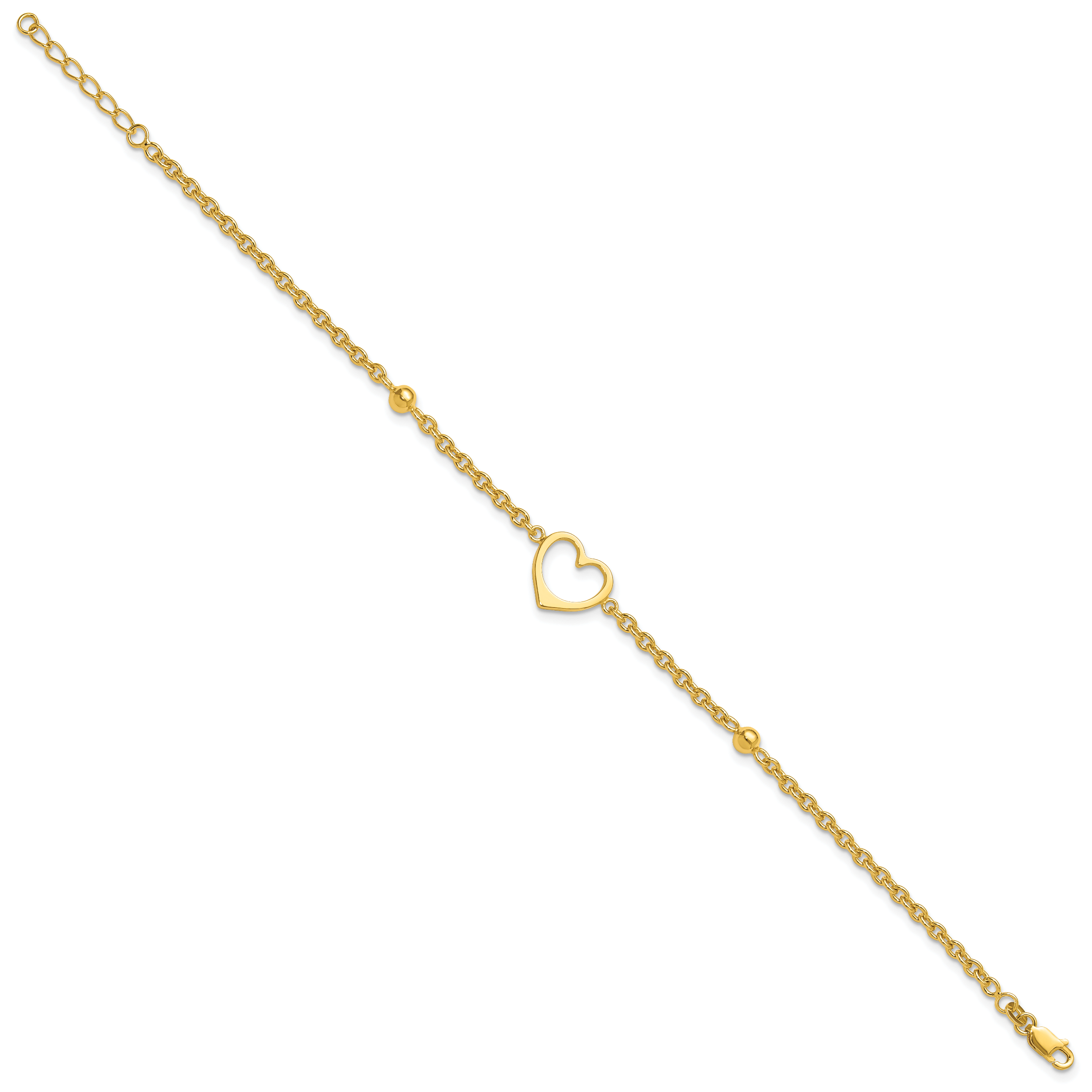 Sterling Silver Gold-tone Heart and Bead 9 inch Plus 1 inch Extender - Total 10 inch Anklet Secondary image