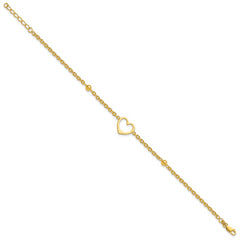 Sterling Silver Gold-tone Heart and Bead 9 inch Plus 1 inch Extender - Total 10 inch Anklet