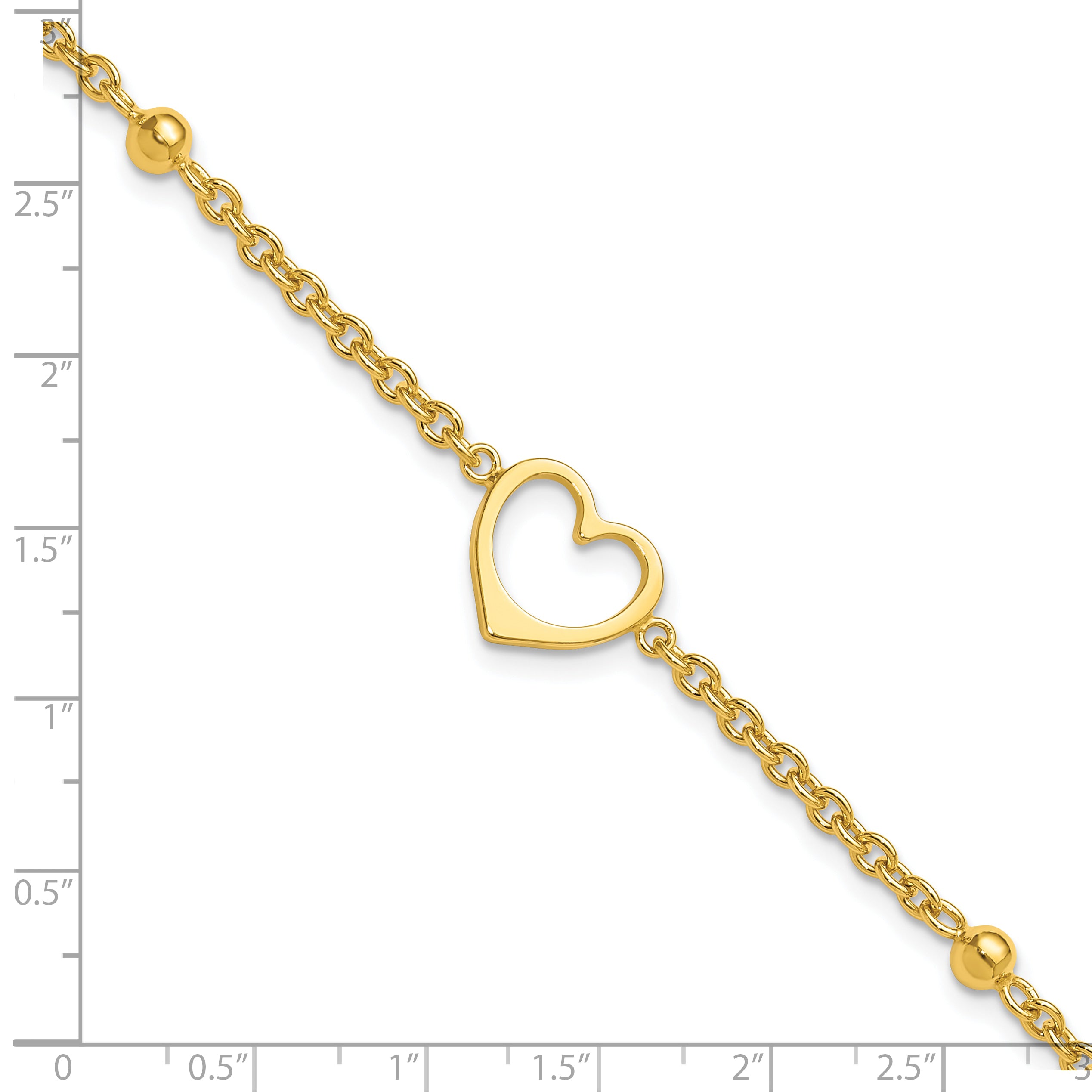Sterling Silver Gold-tone Heart and Bead 9 inch Plus 1 inch Extender - Total 10 inch Anklet