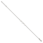 Sterling Silver Three Hearts 9 inch Plus 1 inch Extender - Total 10 inch Anklet