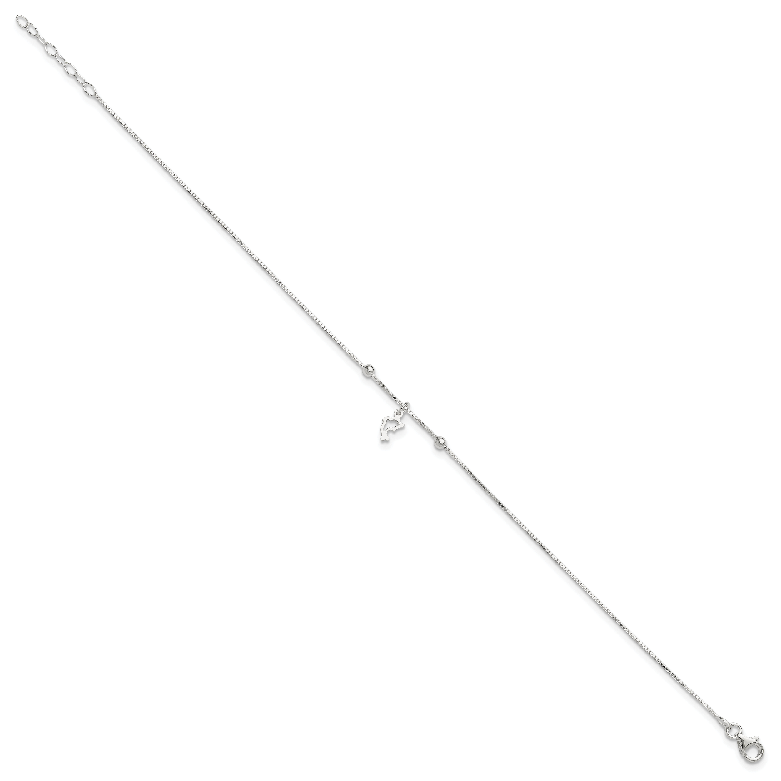 Sterling Silver Dolphin 9 inch Plus 1 inch Extender - Total 10 inch Anklet Secondary image