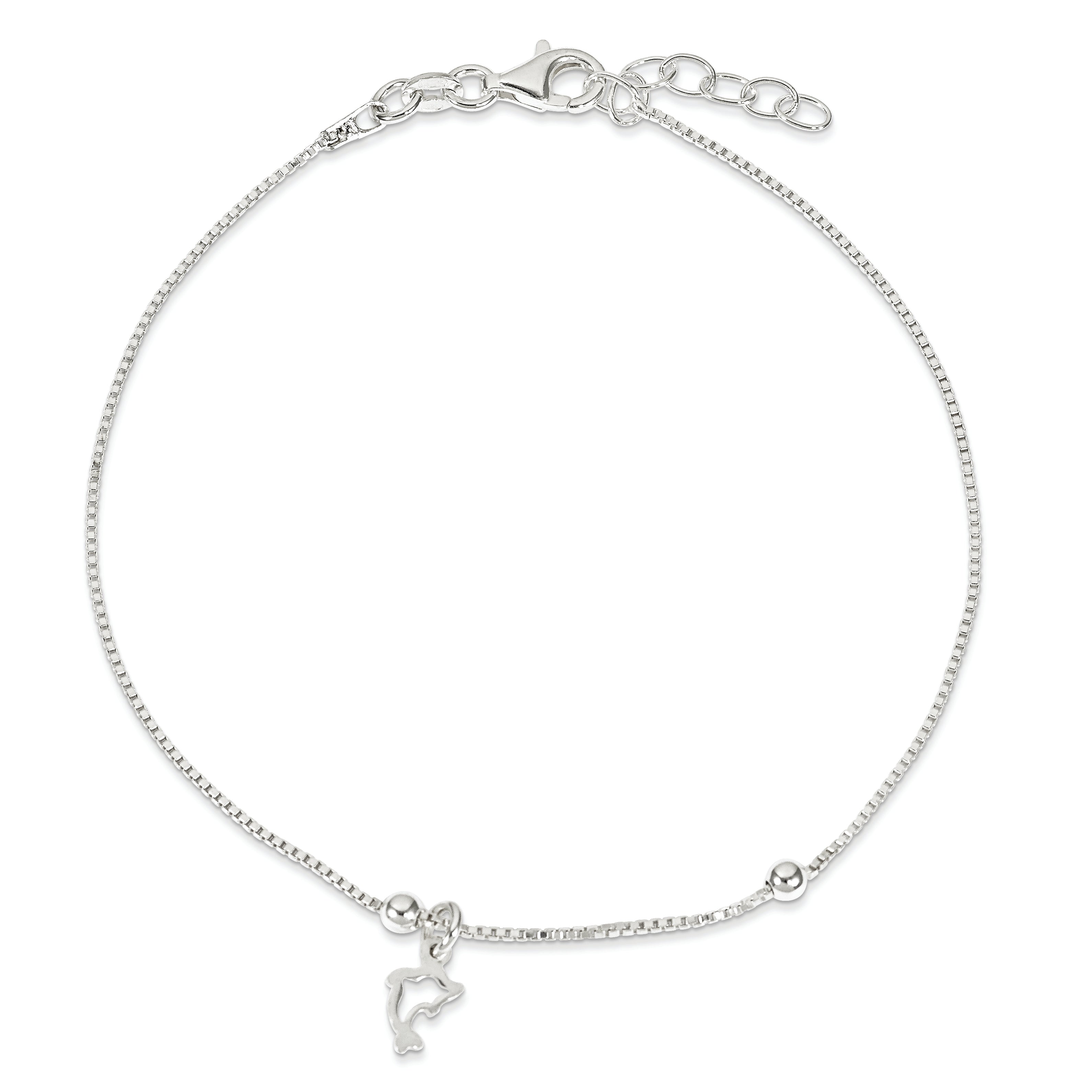 Sterling Silver Dolphin 9 inch Plus 1 inch Extender - Total 10 inch Anklet