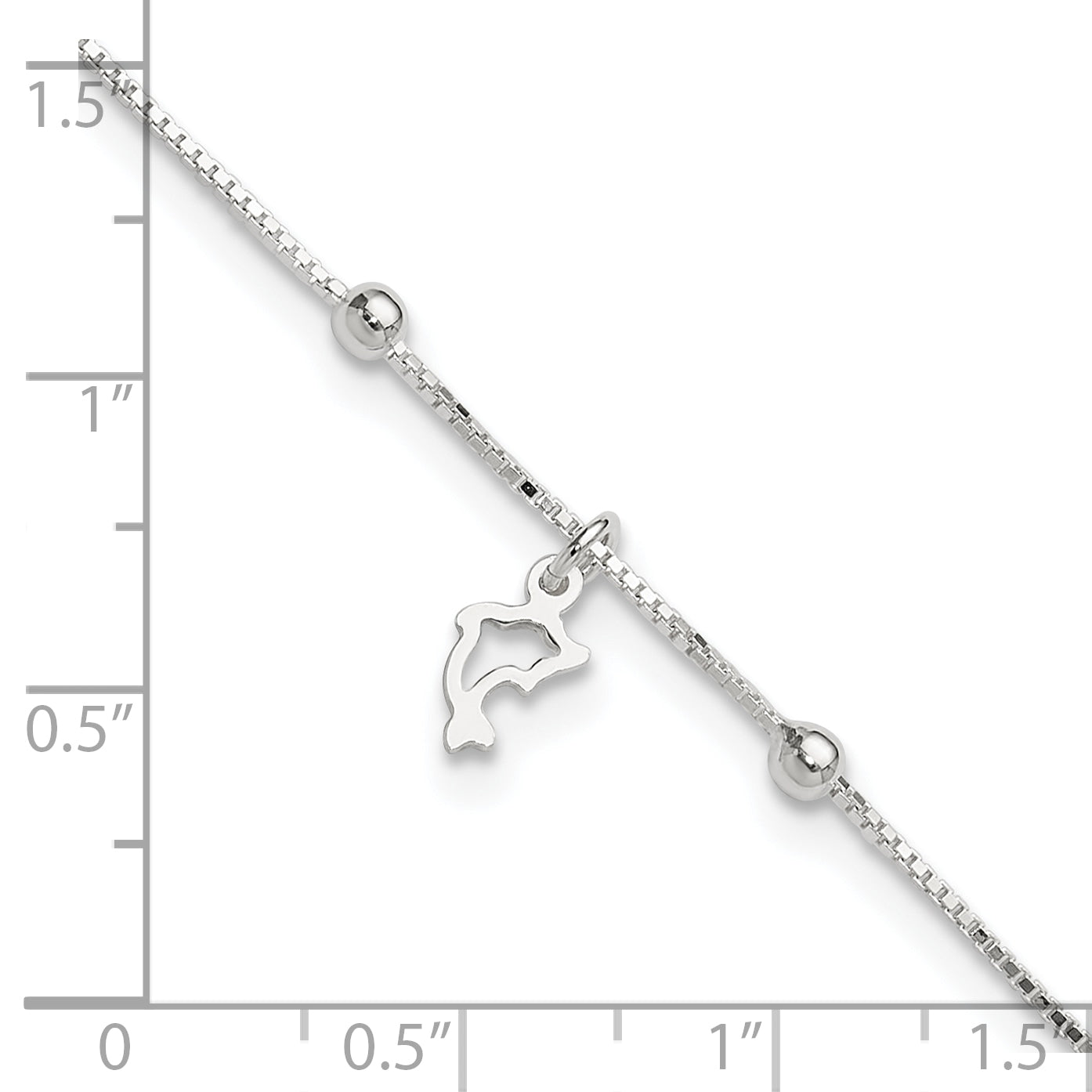 Sterling Silver Dolphin 9 inch Plus 1 inch Extender - Total 10 inch Anklet