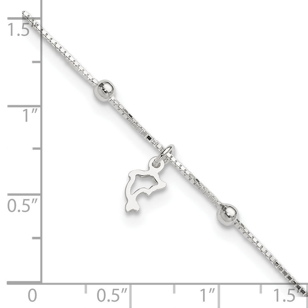 Sterling Silver Dolphin 9 inch Plus 1 inch Extender - Total 10 inch Anklet
