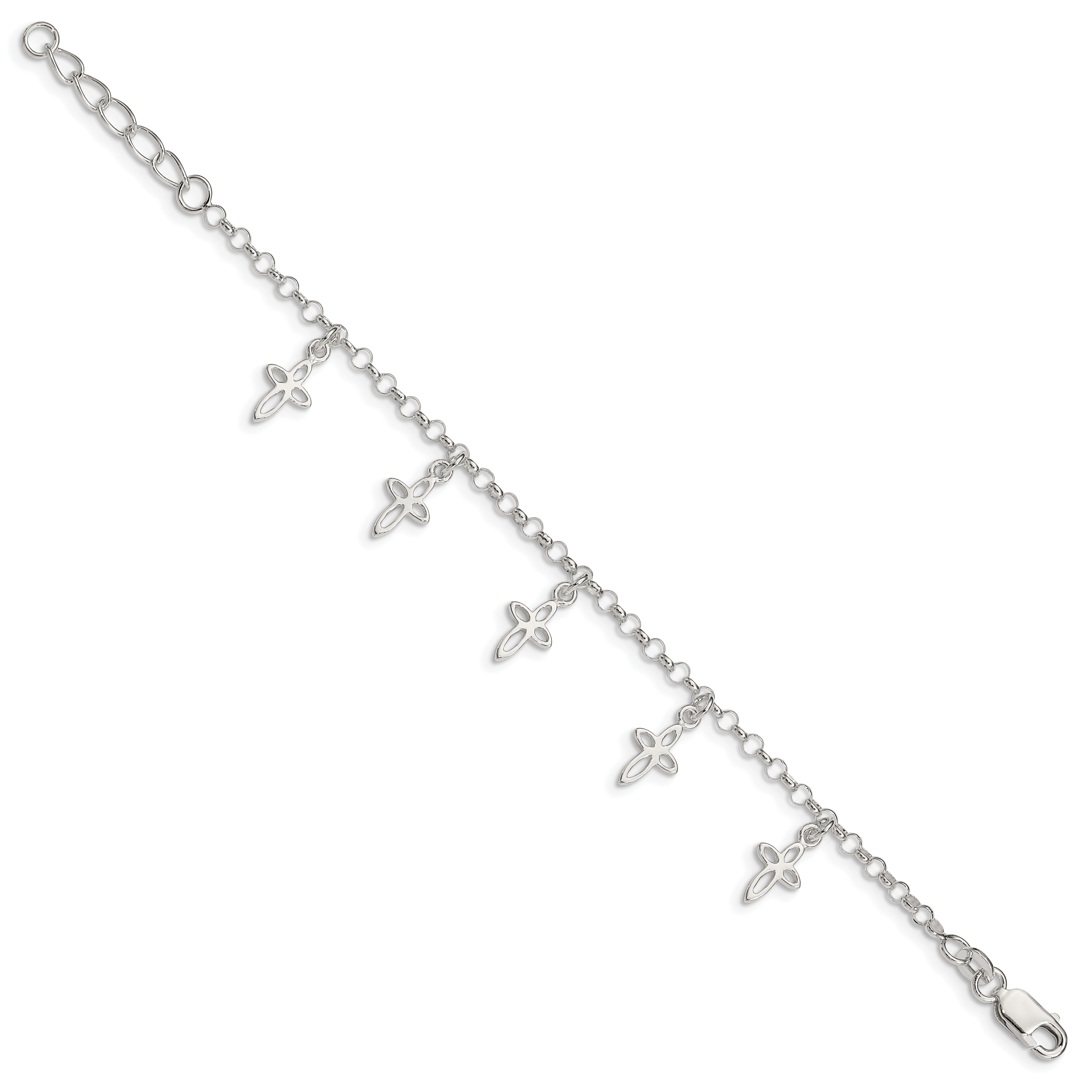 Sterling Silver Polished Cross Charms with 1in Ext. Children's Bracelet Secondary image