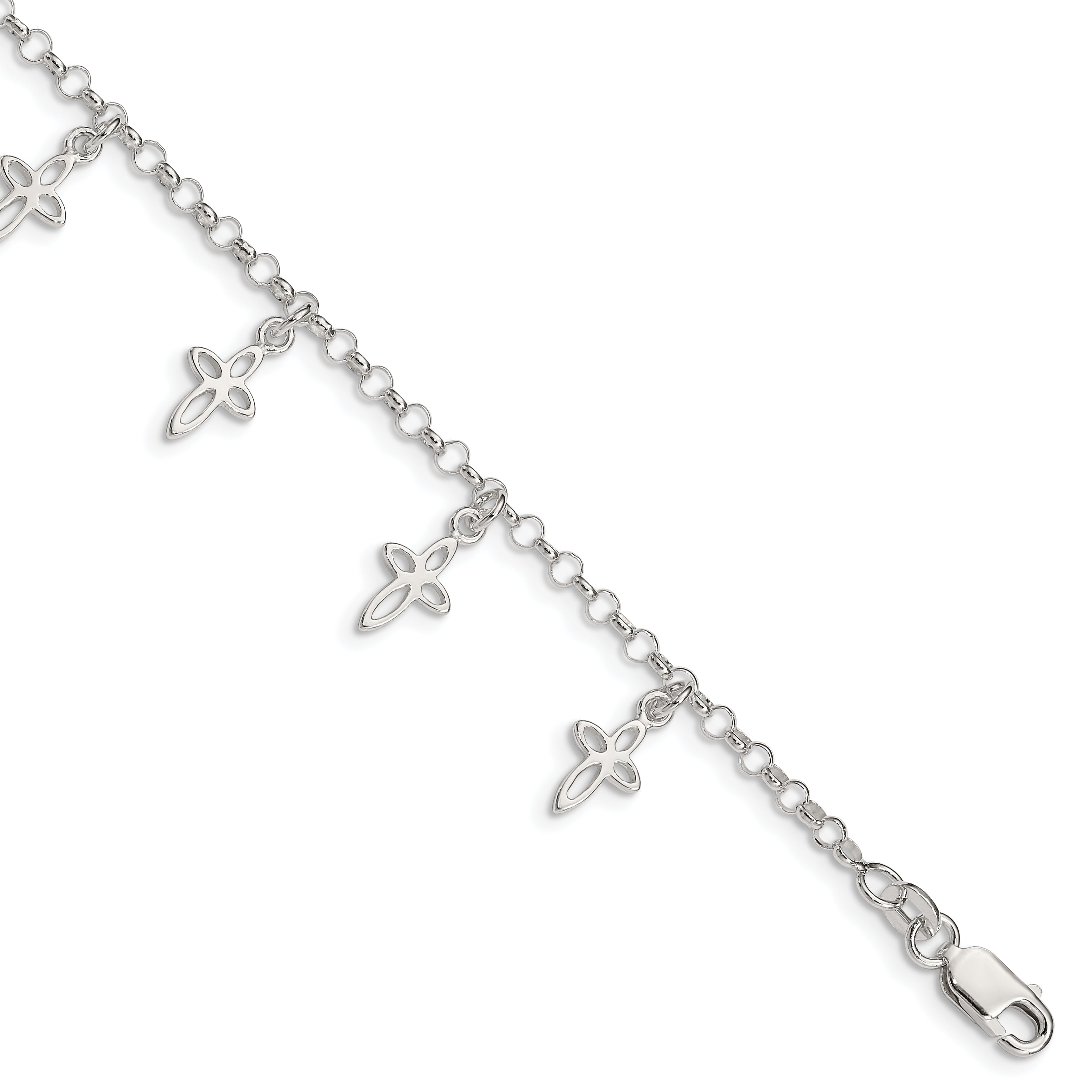 Sterling Silver Polished Cross Charms with 1in Ext. Children's Bracelet Main image