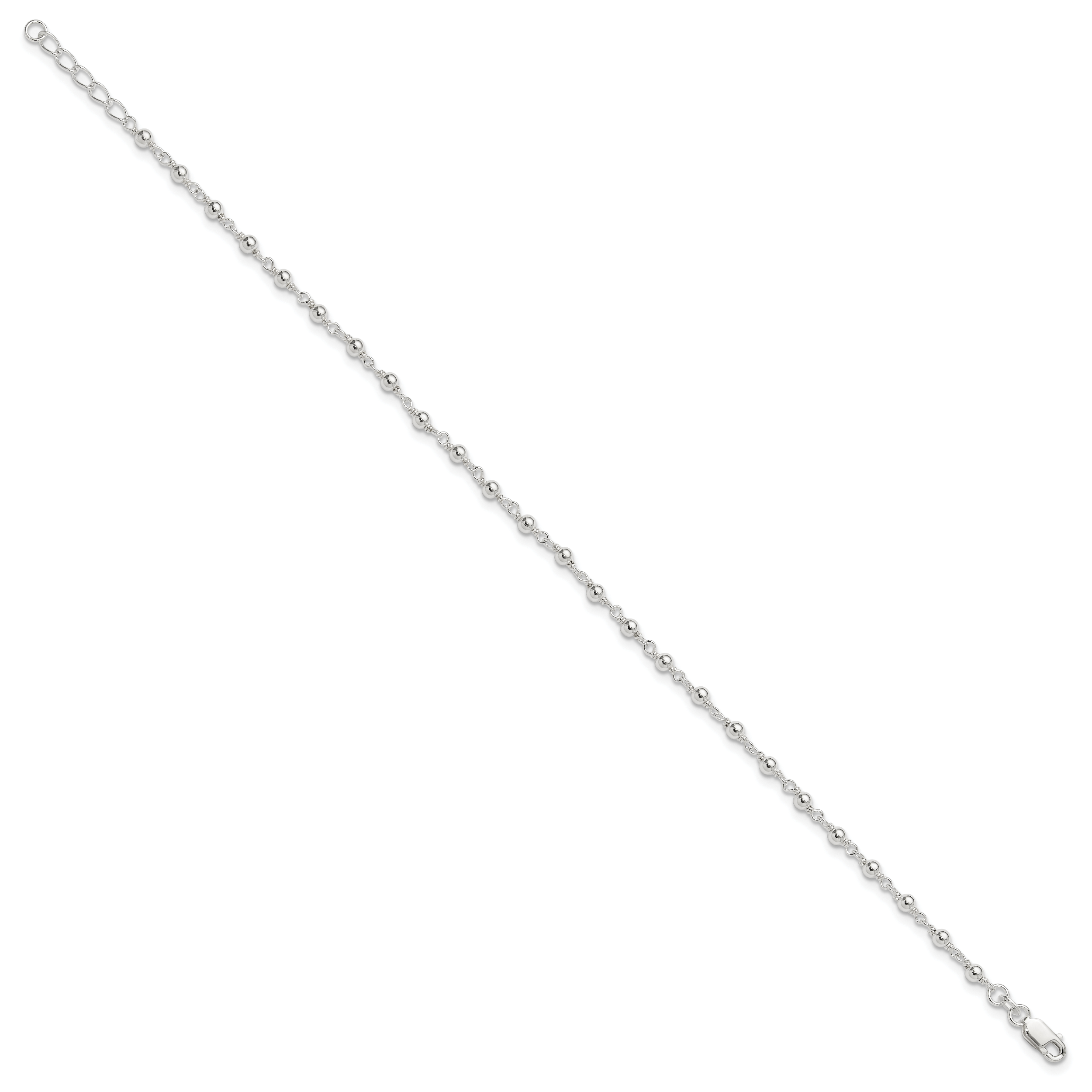 Sterling Silver Beaded 9 inch Plus 1 inch Extender - Total 10 inch Anklet