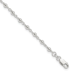 Sterling Silver Beaded 9 inch Plus 1 inch Extender - Total 10 inch Anklet