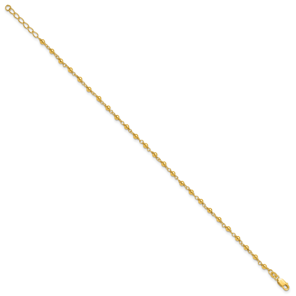 Sterling Silver Gold-tone Beaded 9in Plus 1in Extender Anklet