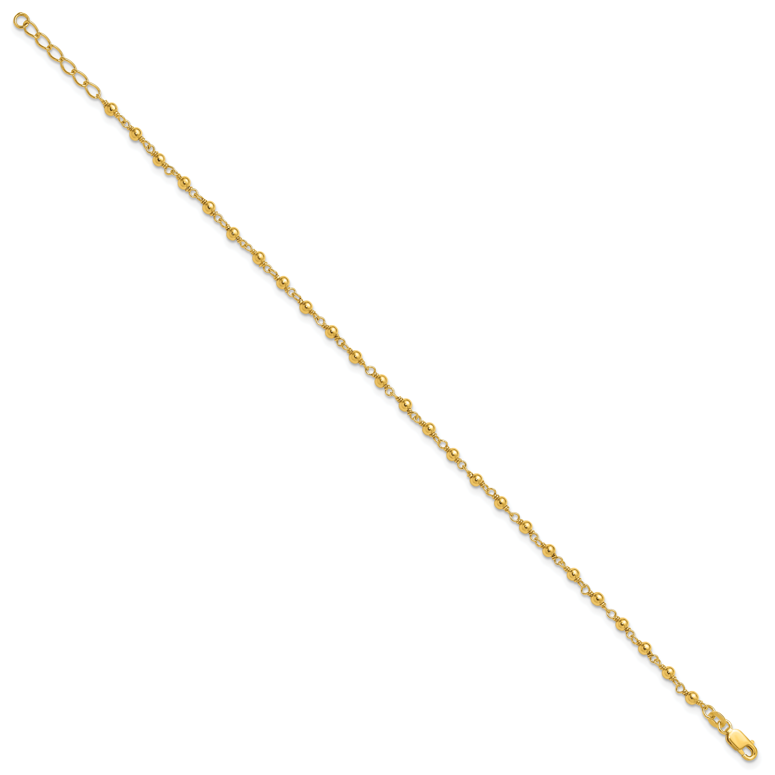Sterling Silver Gold-tone Beaded 9in Plus 1in Extender Anklet