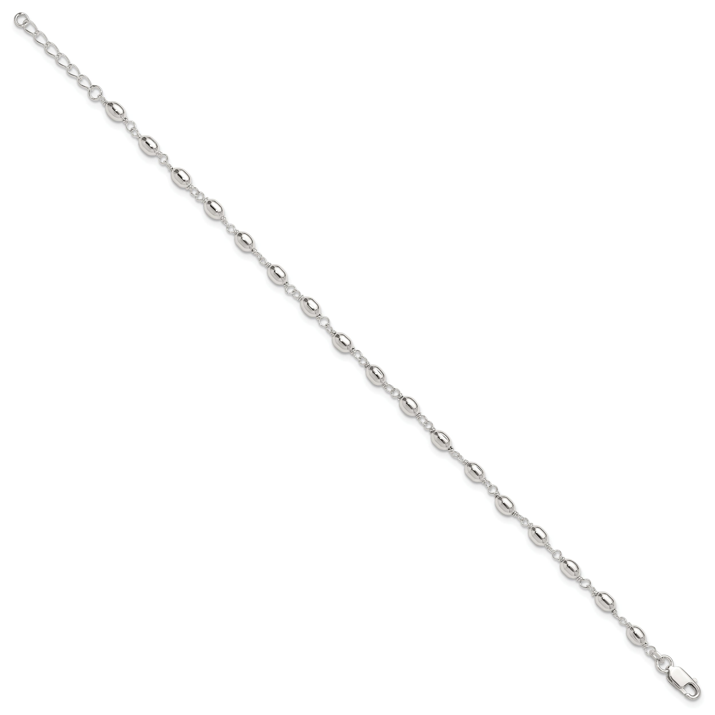 Sterling Silver Fancy Bead Anklet