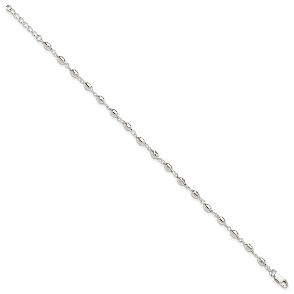 Sterling Silver Fancy Bead Anklet