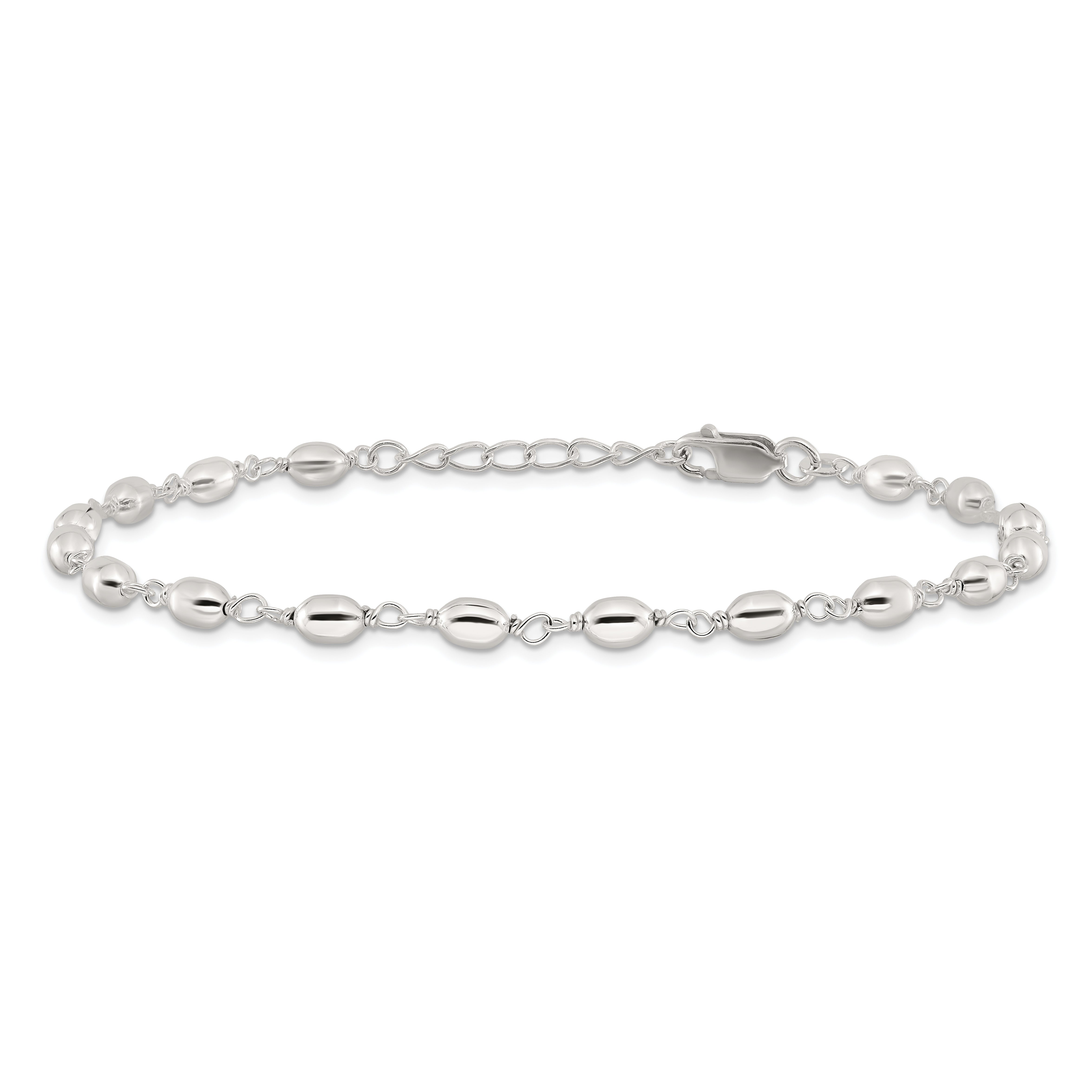 Sterling Silver Fancy Bead Anklet
