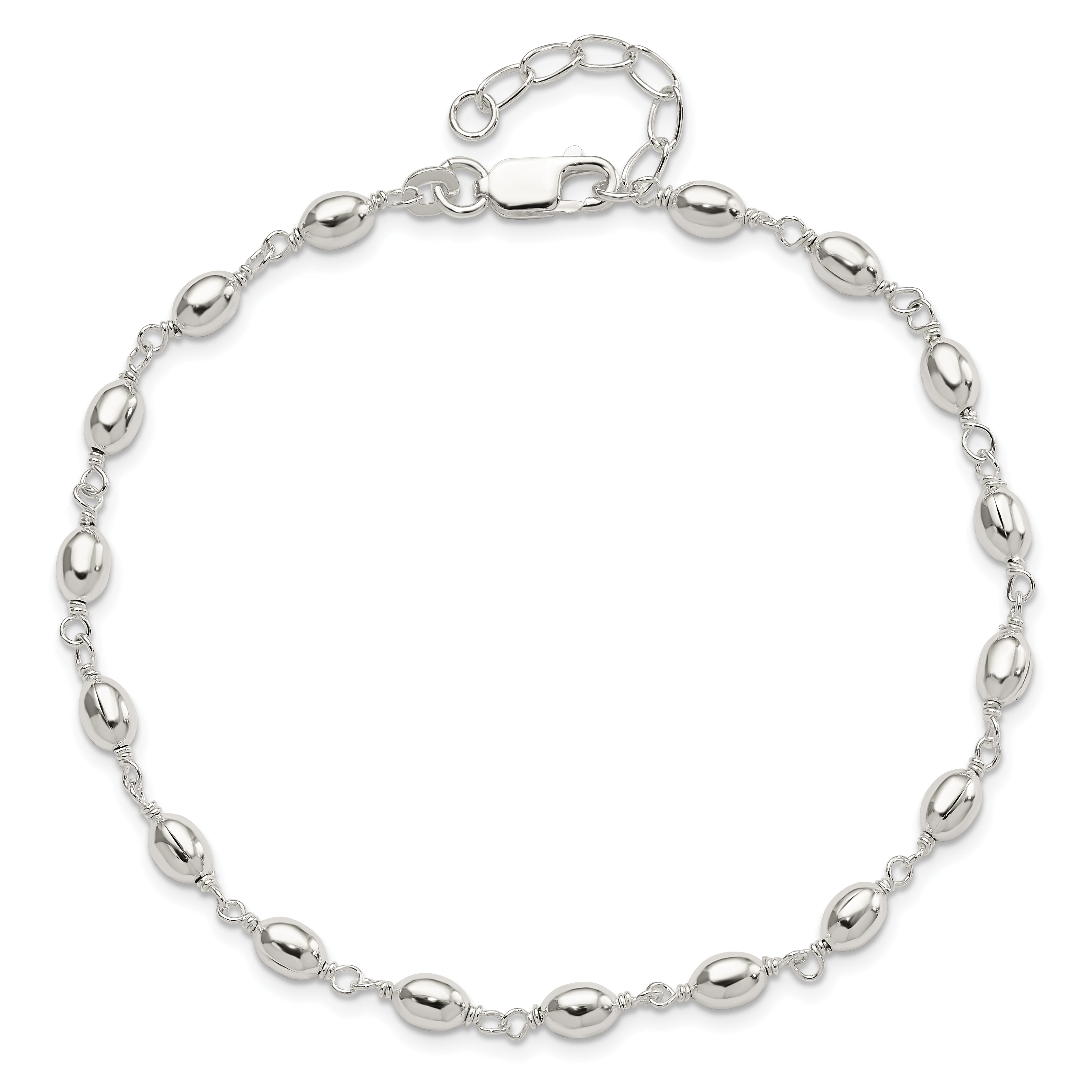 Sterling Silver Fancy Bead Anklet