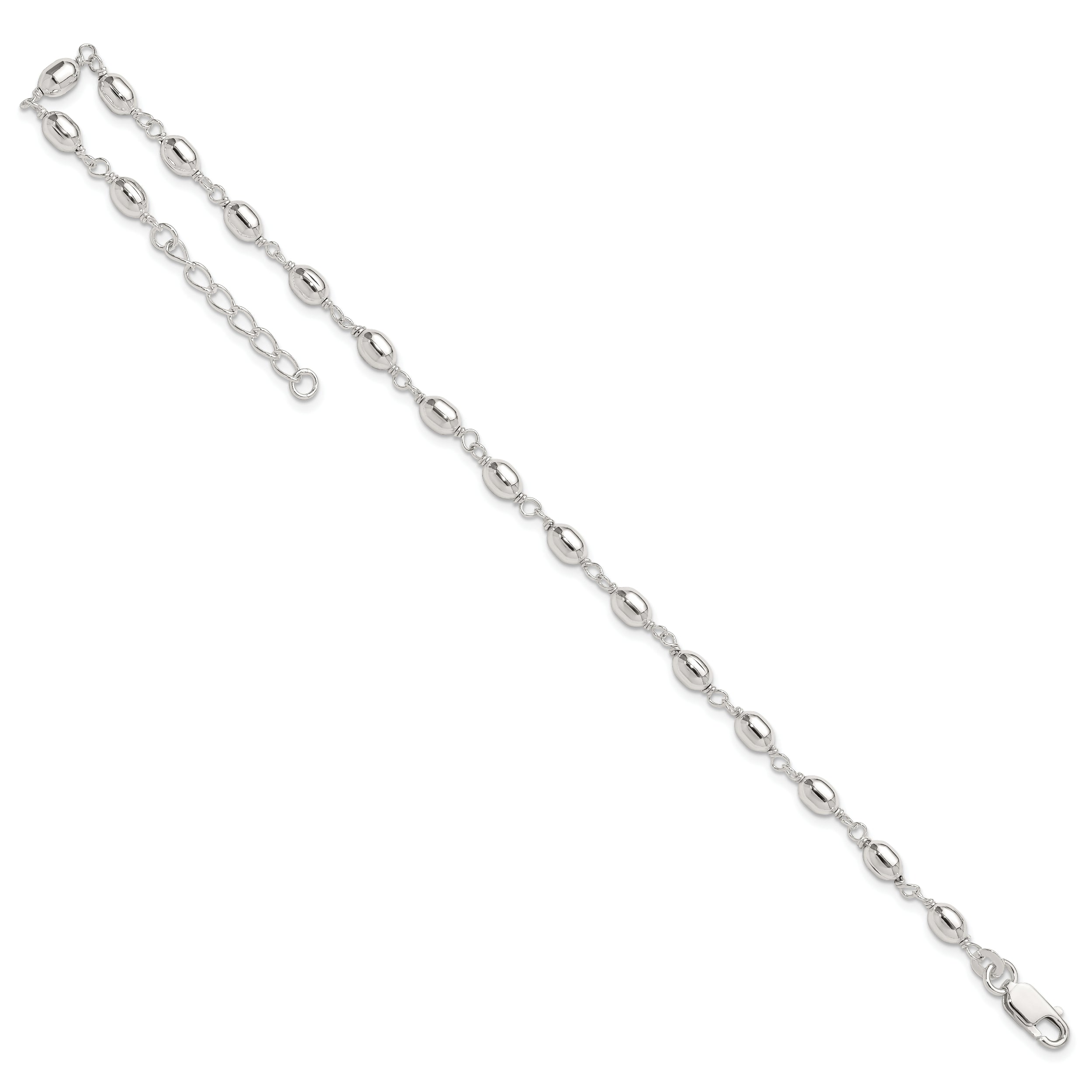 Sterling Silver Fancy Bead Anklet