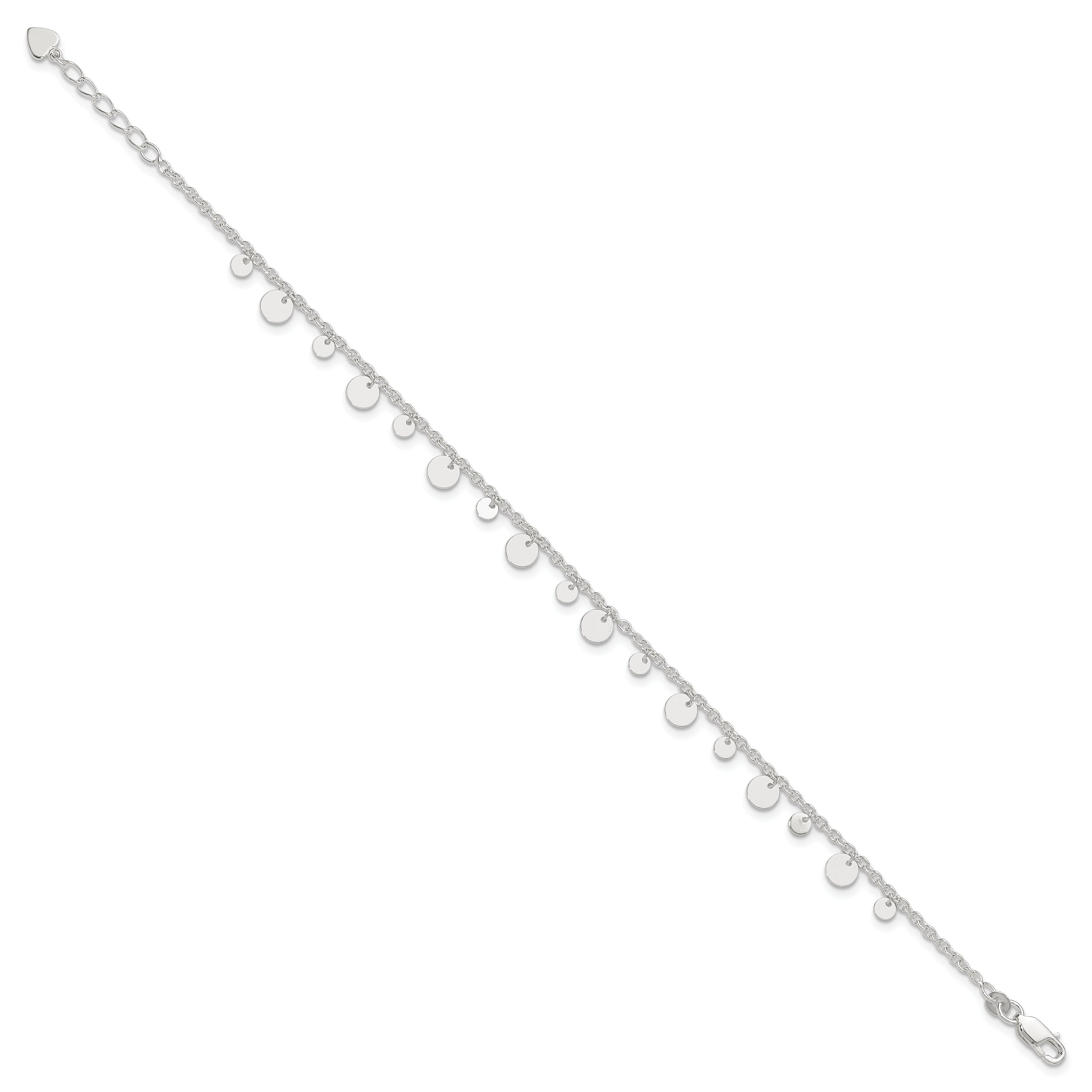 Sterling Silver Circle Disc 9 inch Plus 1 inch Extender - Total 10 inch Anklet