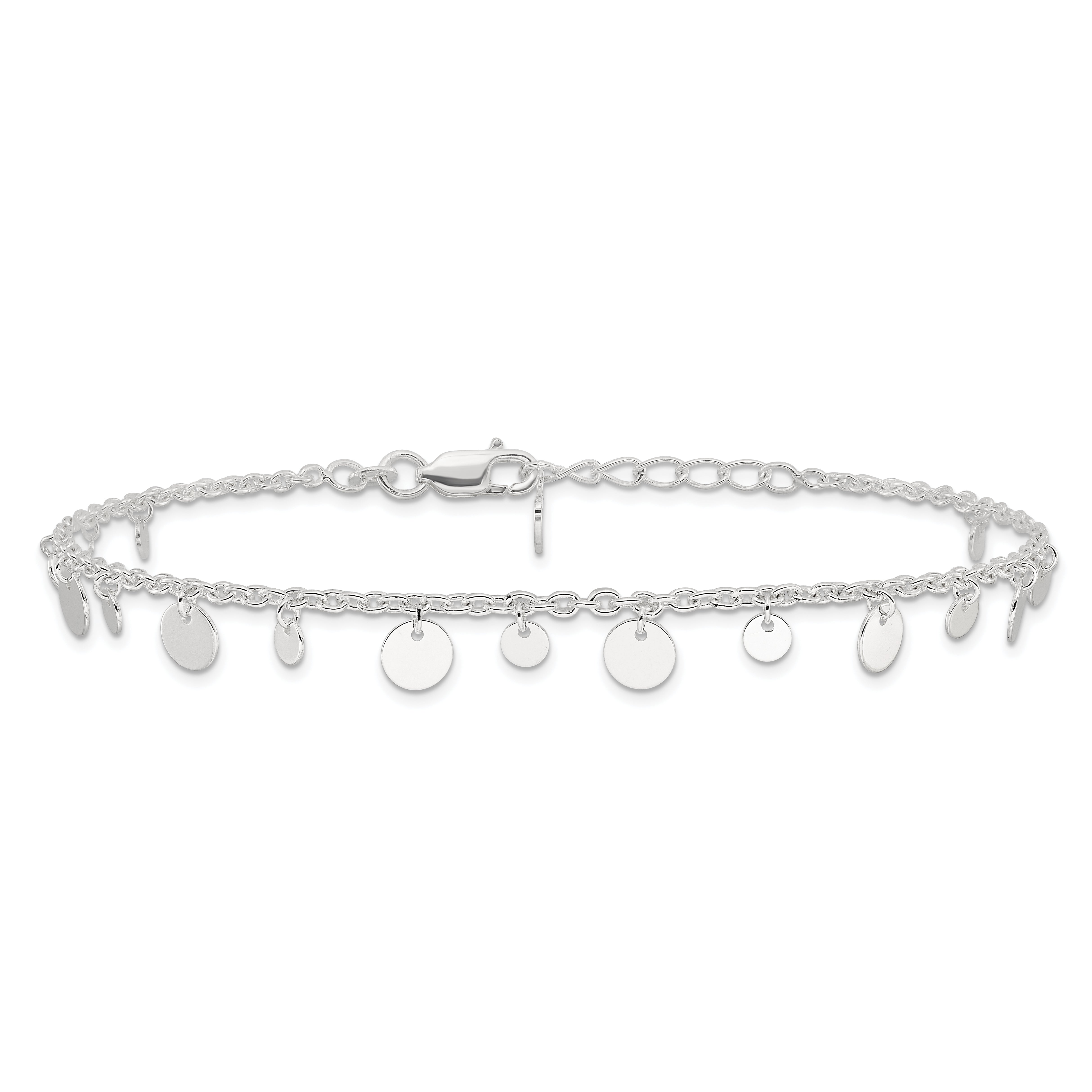 Sterling Silver Circle Disc 9 inch Plus 1 inch Extender - Total 10 inch Anklet