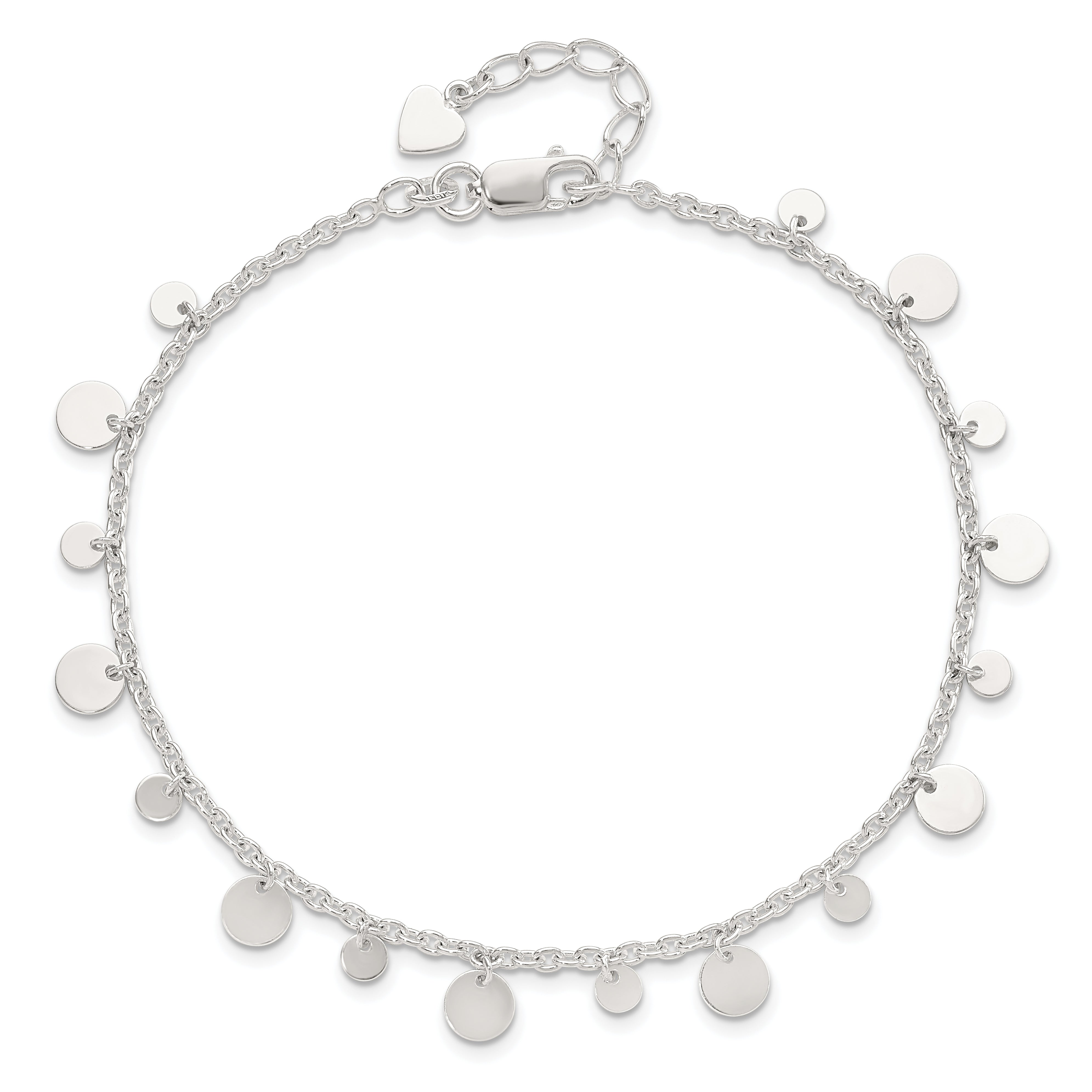 Sterling Silver Circle Disc 9 inch Plus 1 inch Extender - Total 10 inch Anklet