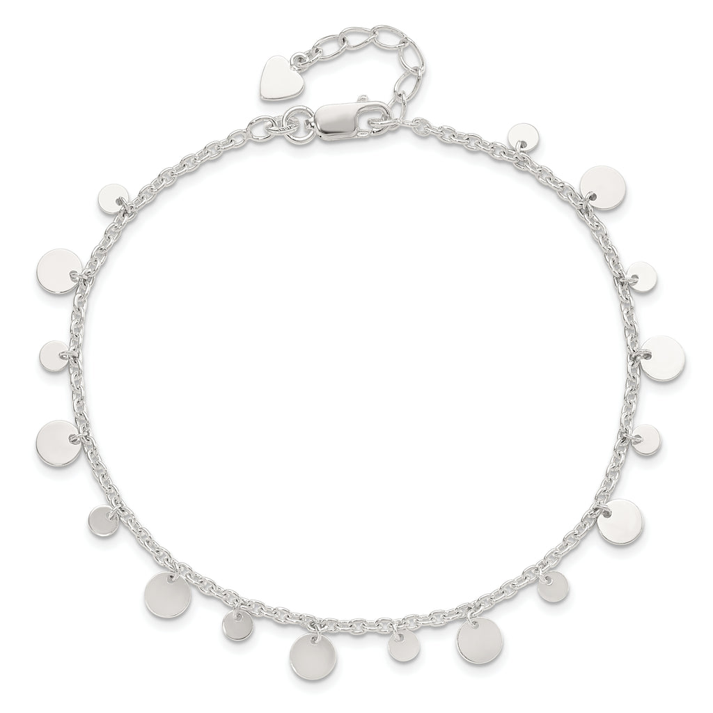Sterling Silver Circle Disc 9 inch Plus 1 inch Extender - Total 10 inch Anklet