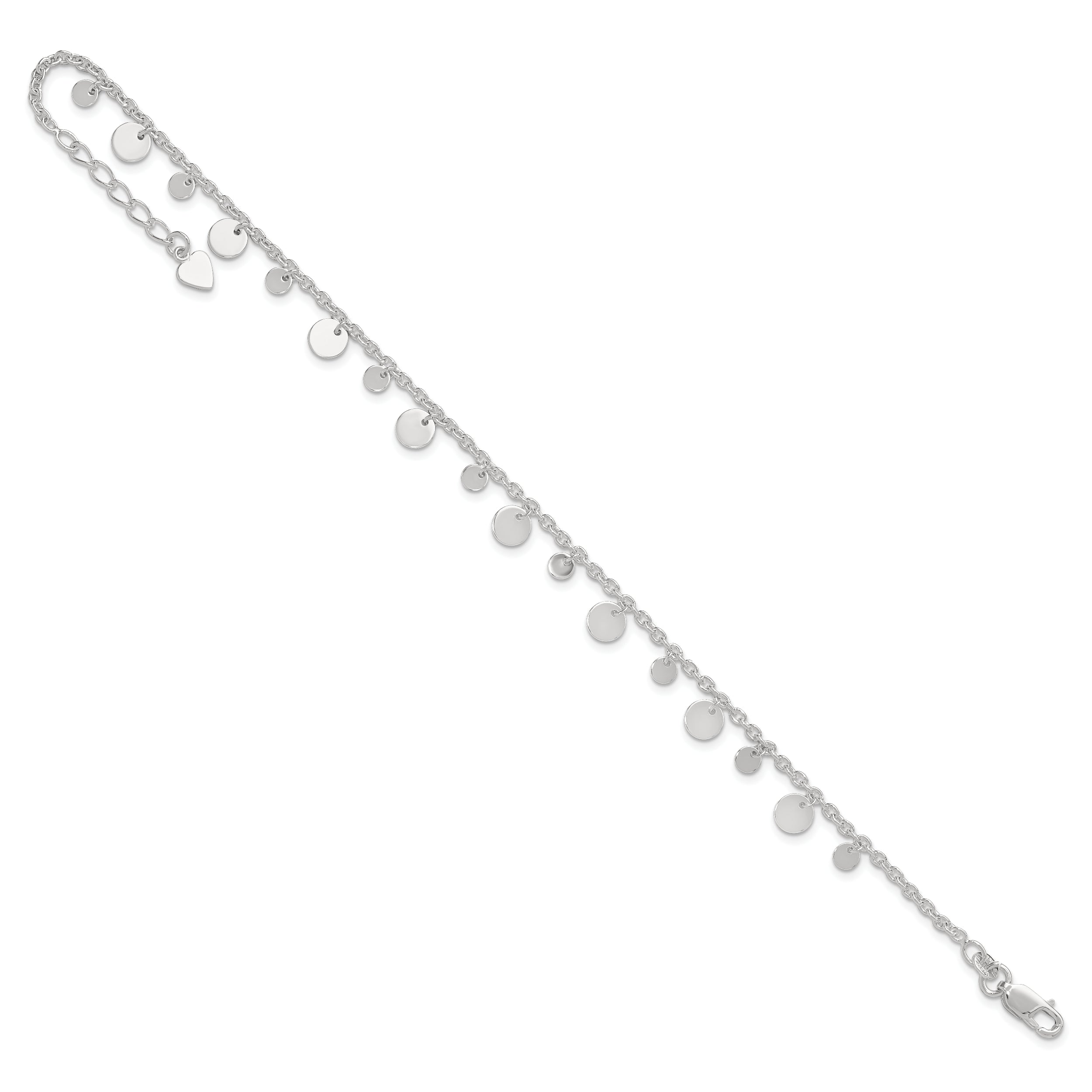 Sterling Silver Circle Disc 9 inch Plus 1 inch Extender - Total 10 inch Anklet