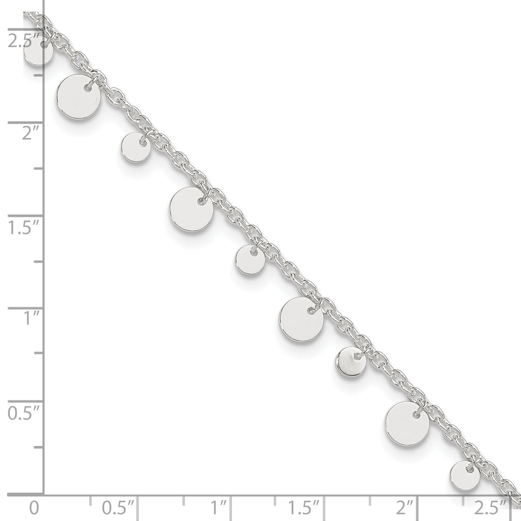 Sterling Silver Circle Disc 9 inch Plus 1 inch Extender - Total 10 inch Anklet