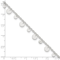 Sterling Silver Circle Disc 9 inch Plus 1 inch Extender - Total 10 inch Anklet