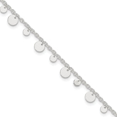 Sterling Silver Circle Disc 9 inch Plus 1 inch Extender - Total 10 inch Anklet