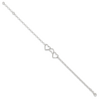 Sterling Silver Interlocking Hearts 8 inch Plus 1 inch Extender - Total 9 inch Anklet