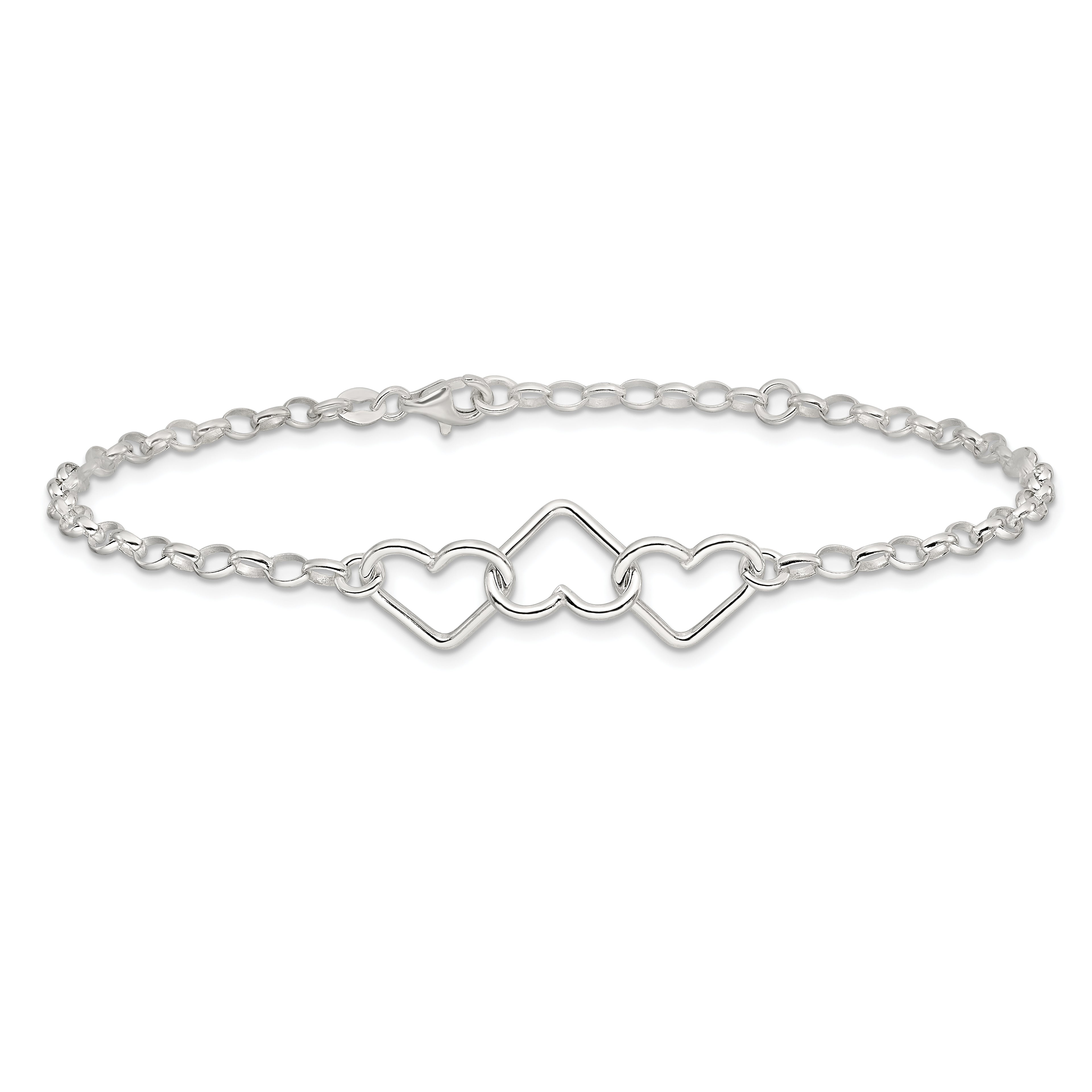 Sterling Silver Interlocking Hearts 8 inch Plus 1 inch Extender - Total 9 inch Anklet