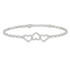 Sterling Silver Interlocking Hearts 8 inch Plus 1 inch Extender - Total 9 inch Anklet