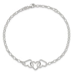 Sterling Silver Interlocking Hearts 8 inch Plus 1 inch Extender - Total 9 inch Anklet