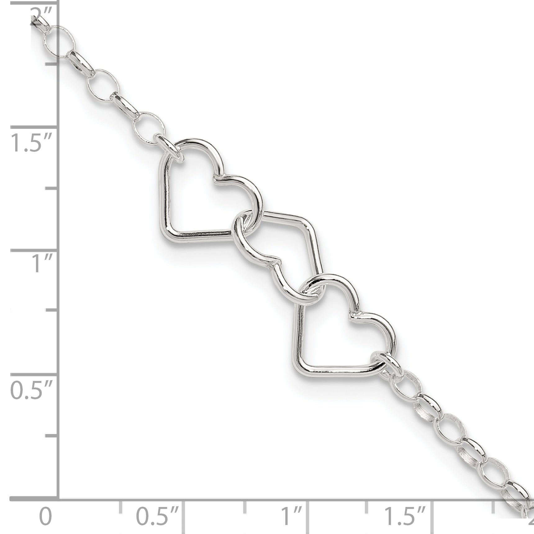 Sterling Silver Interlocking Hearts 8 inch Plus 1 inch Extender - Total 9 inch Anklet
