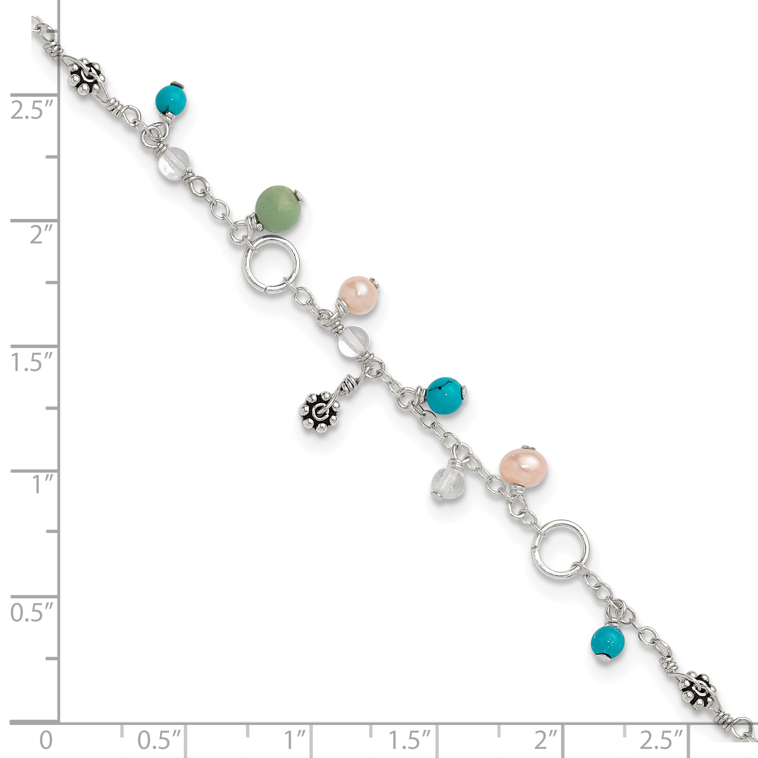 Sterling Silver Turquoise/Clear Bead/FW Cultured Pearl Anklet